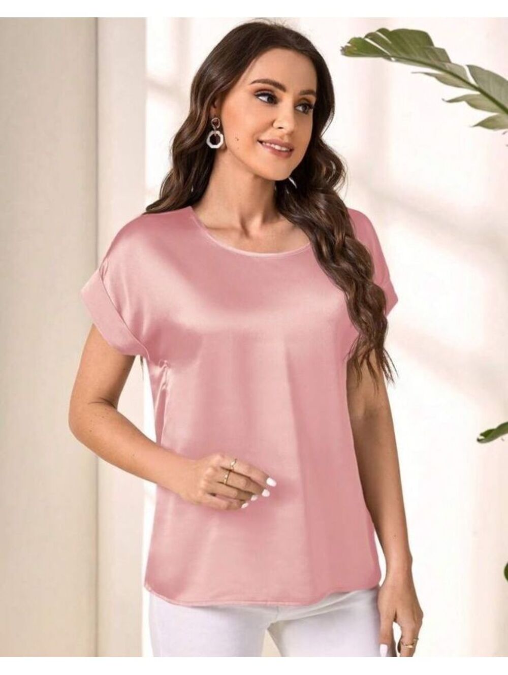 NWT Pink Satin Blouse | Women’s Small | Short Sleeve Silky Top [COPY]